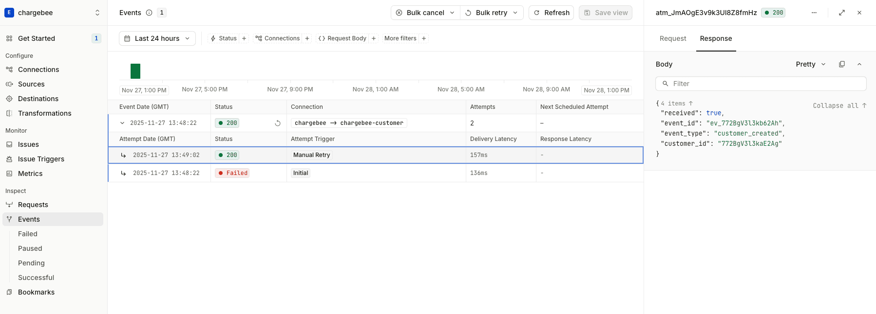 Event delivery in the Hookdeck Event Gateway dashboard