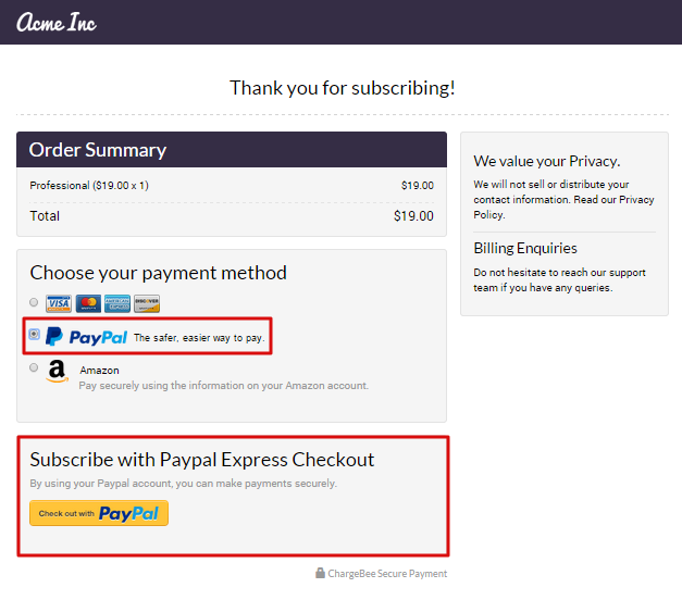 PayPal Express Checkout - Chargebee Docs