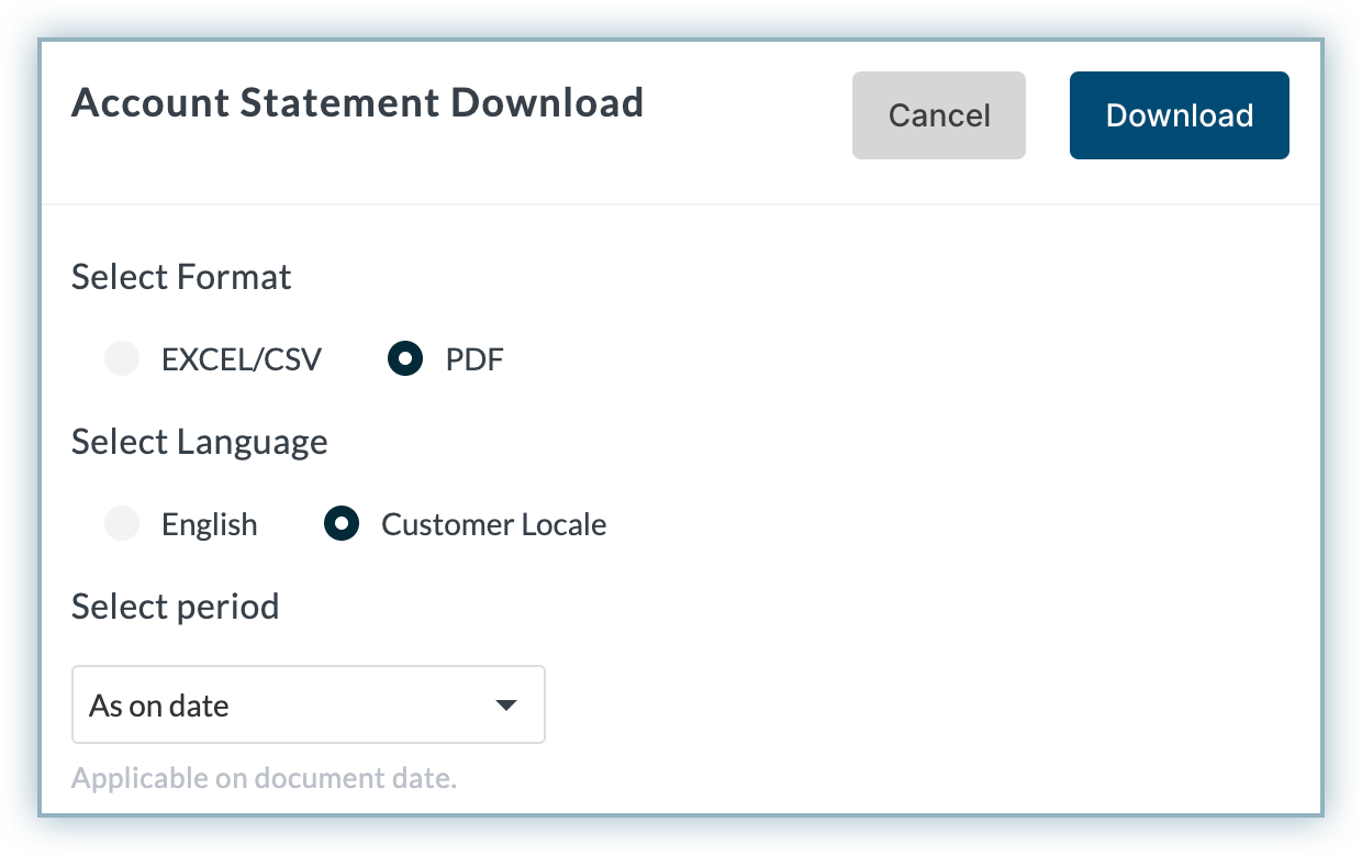 Options for downloading account statements in customer locale