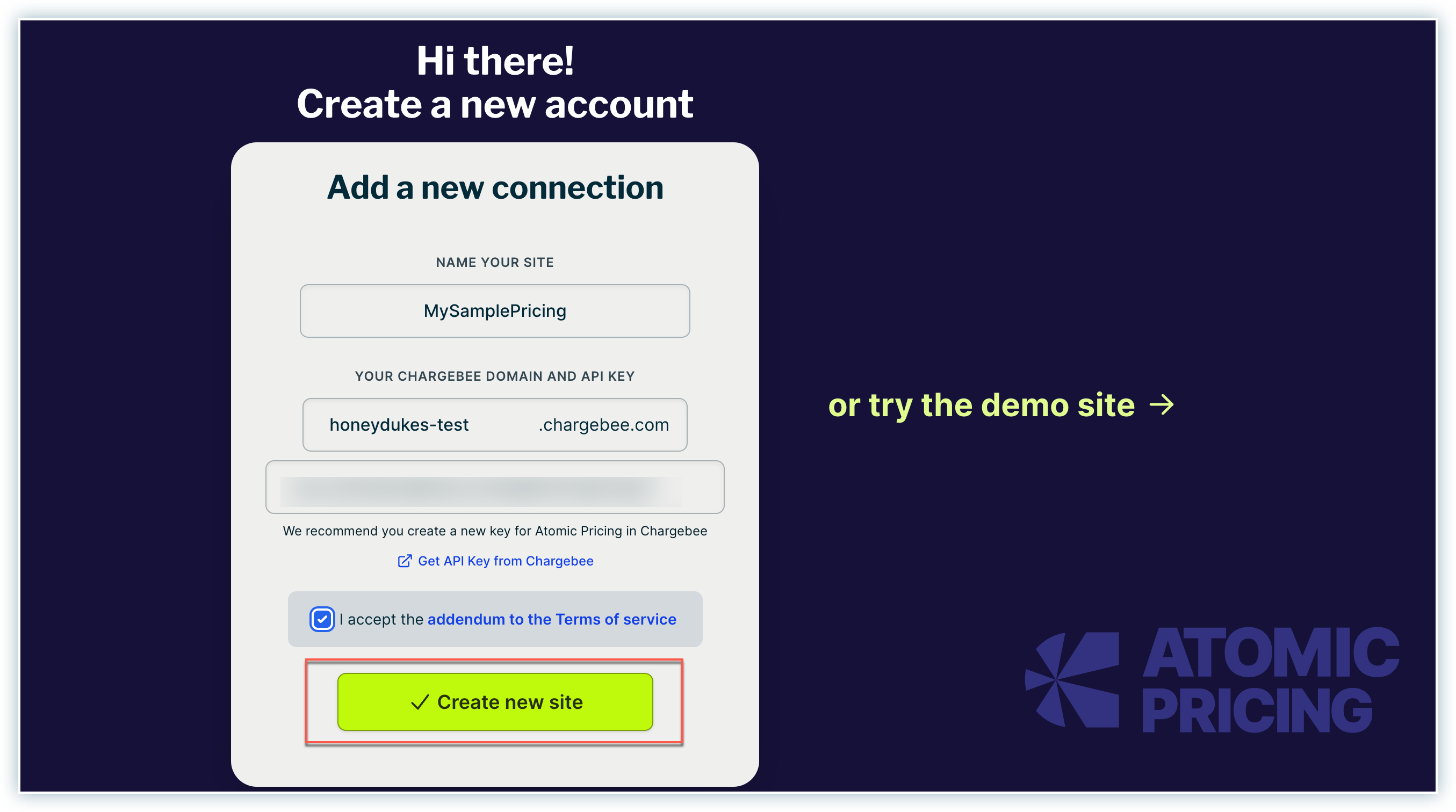 Atomic Pricing Connection